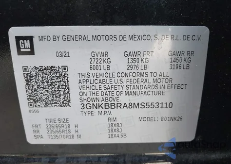 2021 Chevrolet Blazer Fwd 1Lt z USA, uszkodzony, nr VIN 3GNKBBRA8MS553110